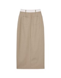 Ready Stock【Elecher's Design】Stylish Contrast Color Front Slit Suit Maxi Maxi Long Skirt
