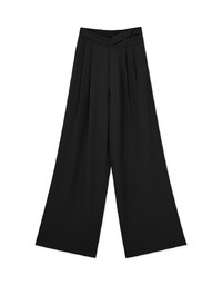 Skewed Single-Button Pleated Wide Trousers