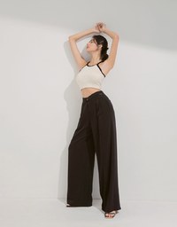 Skewed Single-Button Pleated Wide Trousers