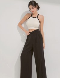 Skewed Single-Button Pleated Wide Trousers