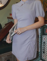 Ready Stock【Elecher's Design】Satin Chinese Button Puffy Sleeve Short Cheongsam