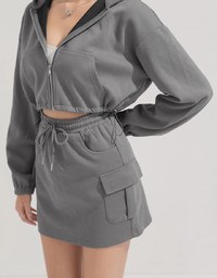 Casual Drawstring Cropped Hooded Blazer Jacket