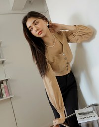 Mixed Material Splice Long Sleeve Top