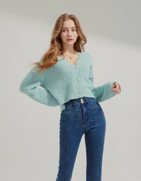 Puffy Textured Knit Top Cardigan