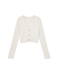 Pearl Button Fluffy Velvet Knit Top Cardigan