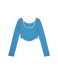 Contrasting Color Back Hollow Long Sleeved Top