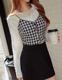 Chic Gold Chain HoundStooth  Vest