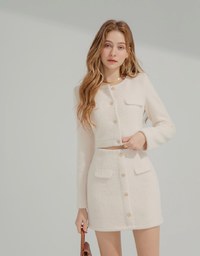 Button Down Fluffy Faux Fur Crop Blazer Blazer Jacket