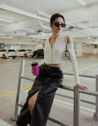 Front Slit Leather Maxi Skirt