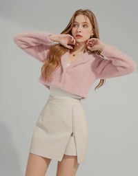 Casual Leather Zipper Slit Mini Skirt