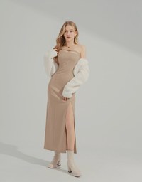 One Shoulder Hollow out Slit Maxi Dress (with padding)
