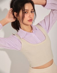 2WAY Smart Knit Striped Blouse Shirt  Set
