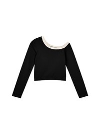 Contrast Color Sloping Shoulder Knit Top (With Padding)