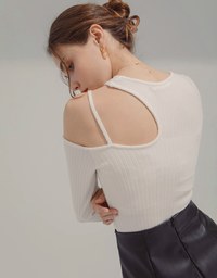 One-shoulder Hollow Knit Top (With Padding)