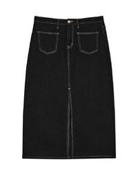 Front Slit Stitched Denim Jeans Maxi Skirt