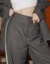 Double Line Slim Fit Suit Wide Pants