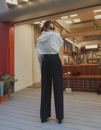 High Waisted Elastic Buttoned Wide Pants