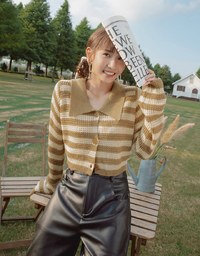 【MEIGO's Design】Sweet Sultry Big Collar Striped Knit Top