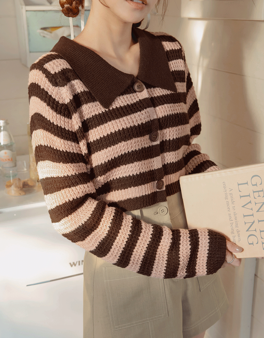 【MEIGO's Design】Sweet Sultry Big Collar Striped Knit Top