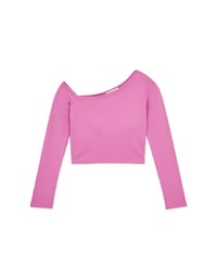 Sloping Shoulder Smooth Long Sleeve Top (With Padding)