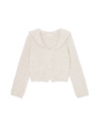 Faux Mink Fluffy Knit Top Cardigan With Preppy Collar