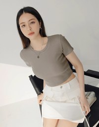Solid Color Round Neck Ribbed Top