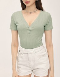 V Neck Lightweight Ribbed Knit Top