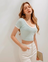 Casual V Neck Contrast Padded Top