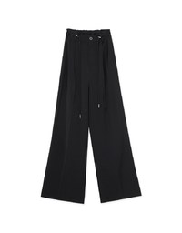 Draped Drawstring Pleated High Waisted Wide Pants Culottes