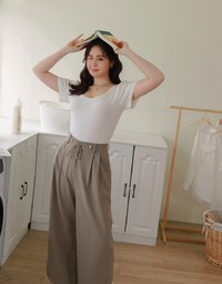 Draped Drawstring Pleated High Waisted Wide Pants Culottes