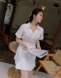 Collar Chiffon Mini Dress (With Belt)