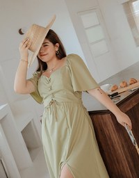 Vintage Front Cross Hollow Slit Midi Dress