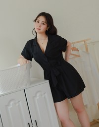 Rayon Lapel Playsuit