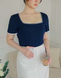 Square Neck Stitched Knit Top