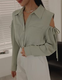 Simple Lapel Hollow Cinched Top