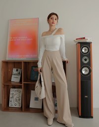 High Waisted Crossover Pleated Wide-Leg Pants