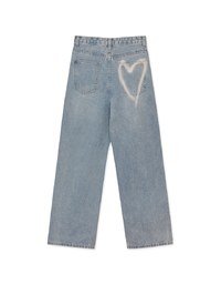 Washed Heart Denim Jeans Wide-Leg Pants