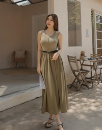 Splice Hollow Vest Midi Dress (With Belth)