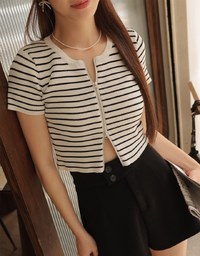 Double Sided Zippers Striped Knit Crop Top