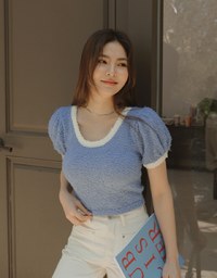 Teaxtured Knit Puff Short Sleeve Top