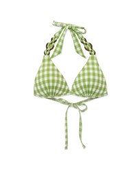 【PUSH UP】Wrinkled Colorful Plaid Single Tie Strap Bikini