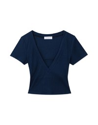 Faux 2 Piece Plain Ribbed Top