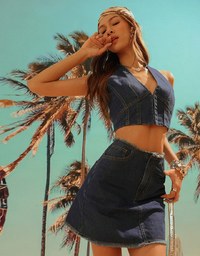 Deep V Neck Halter Jeans Denim Vest