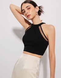 Sheer Mesh Patchwork Halter Top