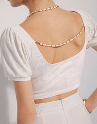 Gold Chain Ruched Ribbed Top