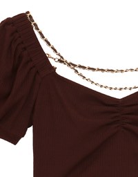 Gold Chain Ruched Ribbed Top