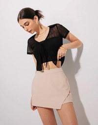 Open Collar Sheer Tie Strap Top