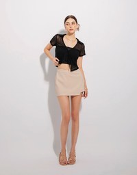 Open Collar Sheer Tie Strap Top