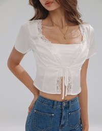 Romantic Lace Satin Tie Top