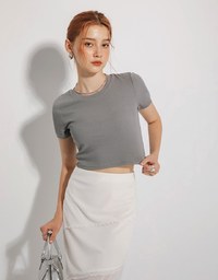 Plain Round Neck Ribbed Top